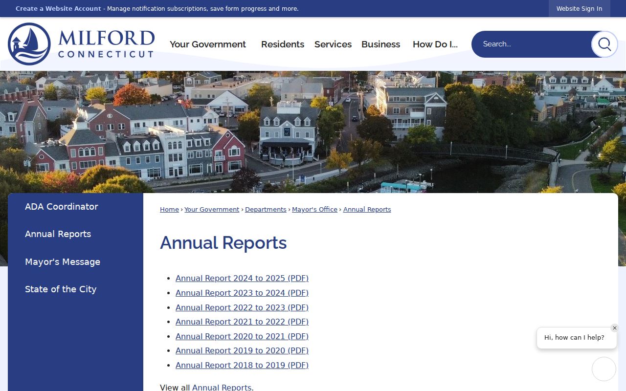 City of Milford annual report archive for local police and criminal record context