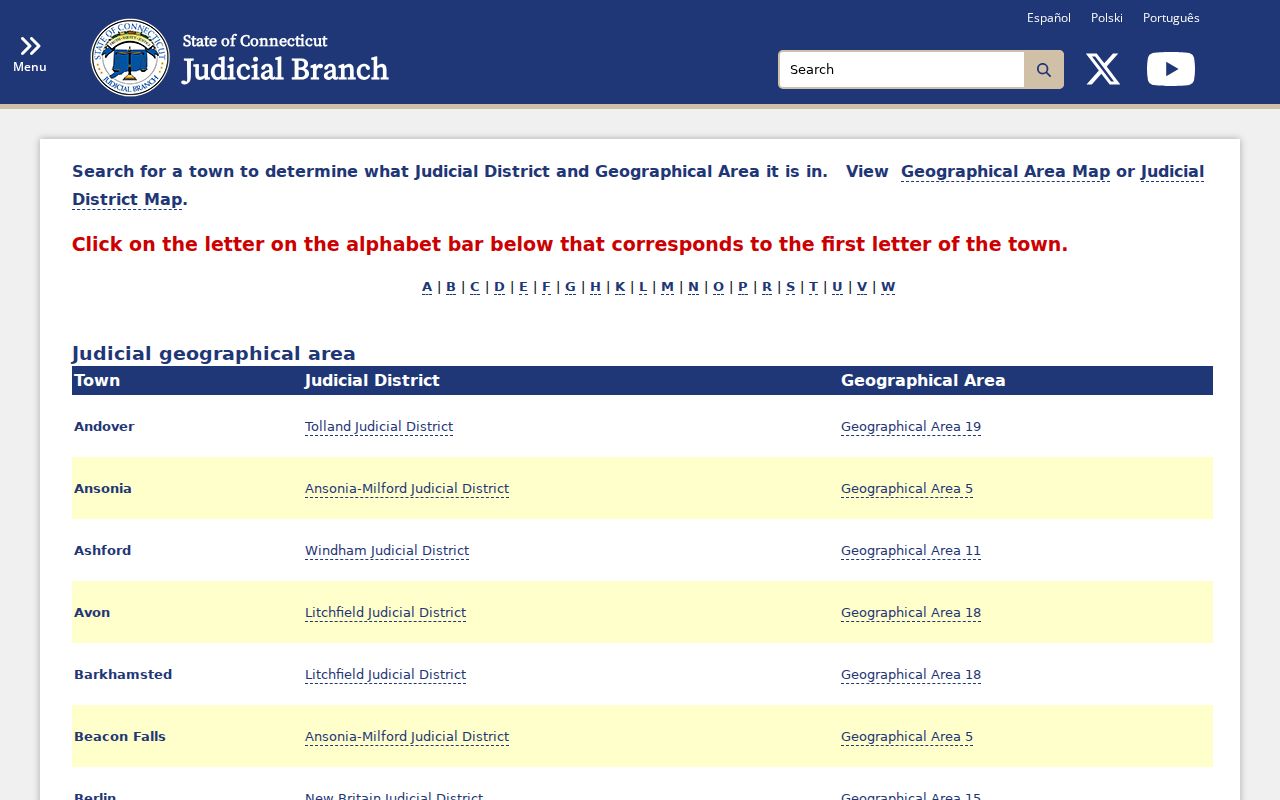 Milford criminal court case Judicial District assignment page