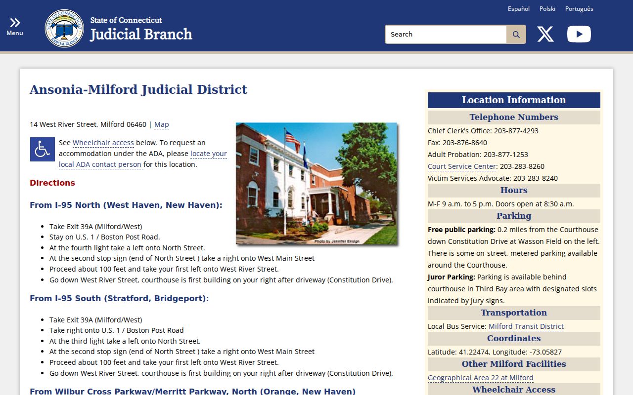 Ansonia-Milford courthouse for Milford criminal records