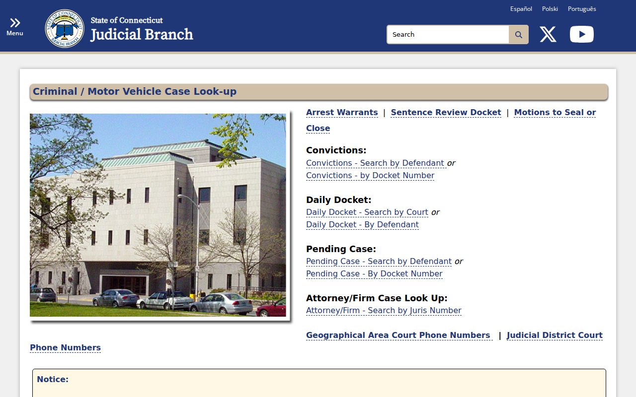 Connecticut court search for Milford criminal history