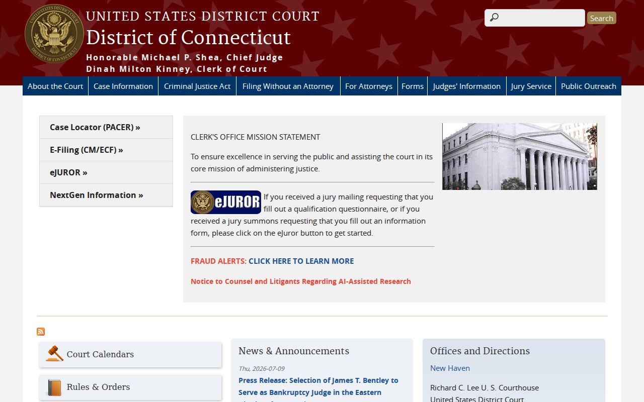 Federal court records affecting Milford criminal history searches